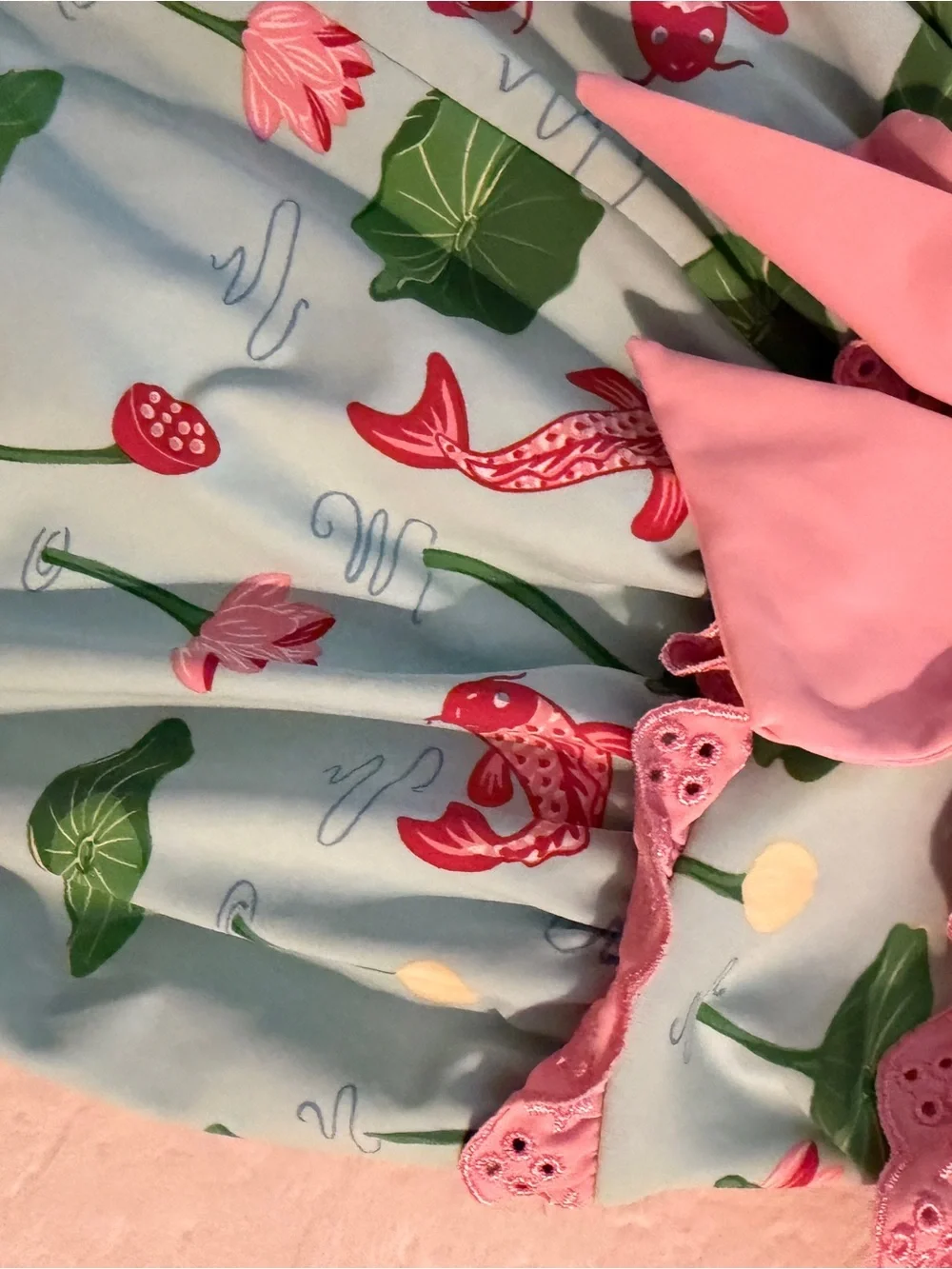 BB Beaufort Bonnet Kids Pink & Blue Koi Print Ruffle Swim Bubble Romper